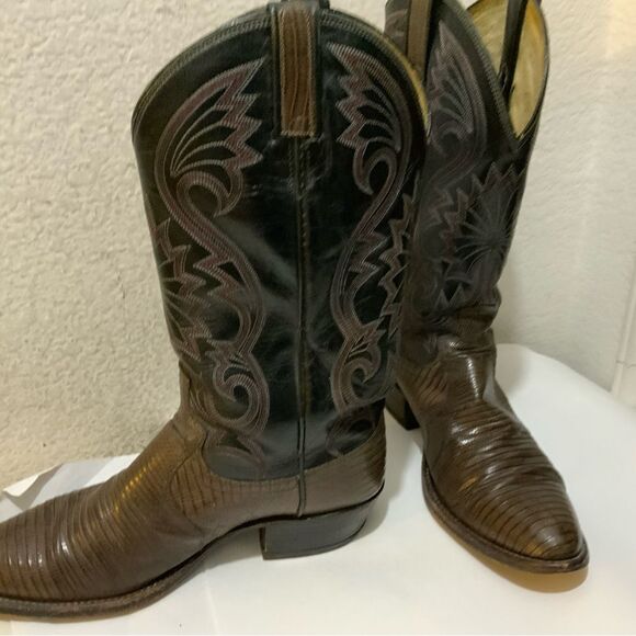 Dan Post Cowboy Boots Men\'s Black Brown Leather Western Size 9D main image 4